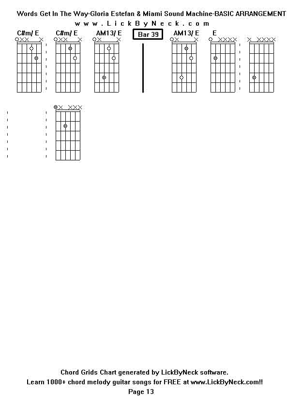 Chord Grids Chart of chord melody fingerstyle guitar song-Words Get In The Way-Gloria Estefan & Miami Sound Machine-BASIC ARRANGEMENT,generated by LickByNeck software.